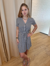 jurk met streepjes en treklintje  blauw/wit JDYLAUREL