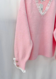 truitje frulletje en V-hals pastel roze