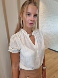 bloesje met lurex en gesmockte mouwtjes ecru