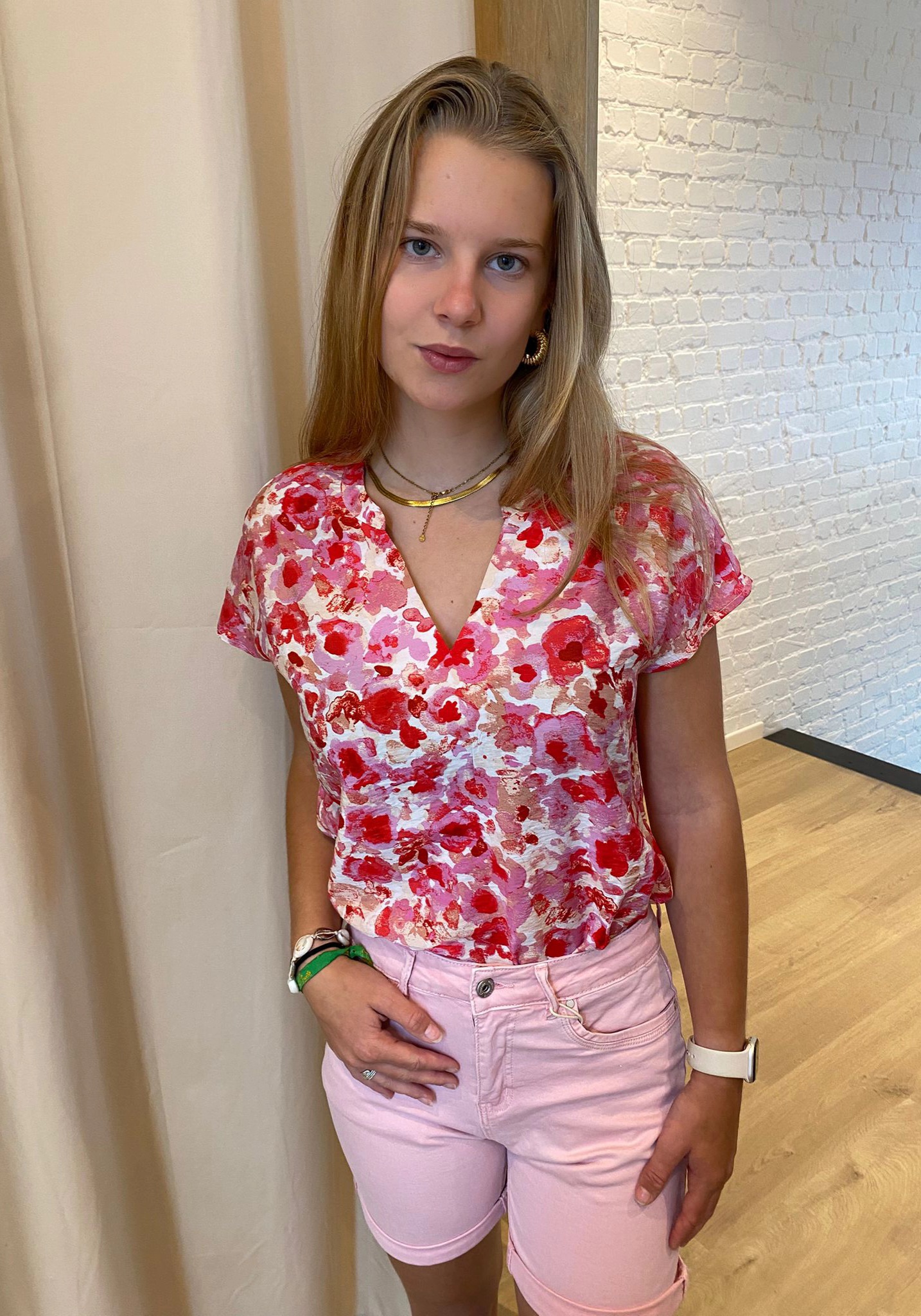 JDYTROYA LIFE S/S V-NECK TOP WVN EXP roze