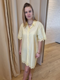 luchtige katoenen jurk met geperforeerd motief lichtgeel