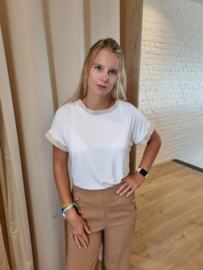 T-shirt met ronde hals en gouden afwerking wit