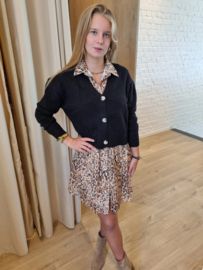 jurk met fijne lurex en beige luipaardprint