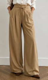 Camel wide leg broek met strikdetail