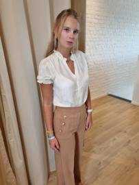 bloesje met lurex en gesmockte mouwtjes ecru