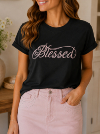 T-shirt blessed zwart