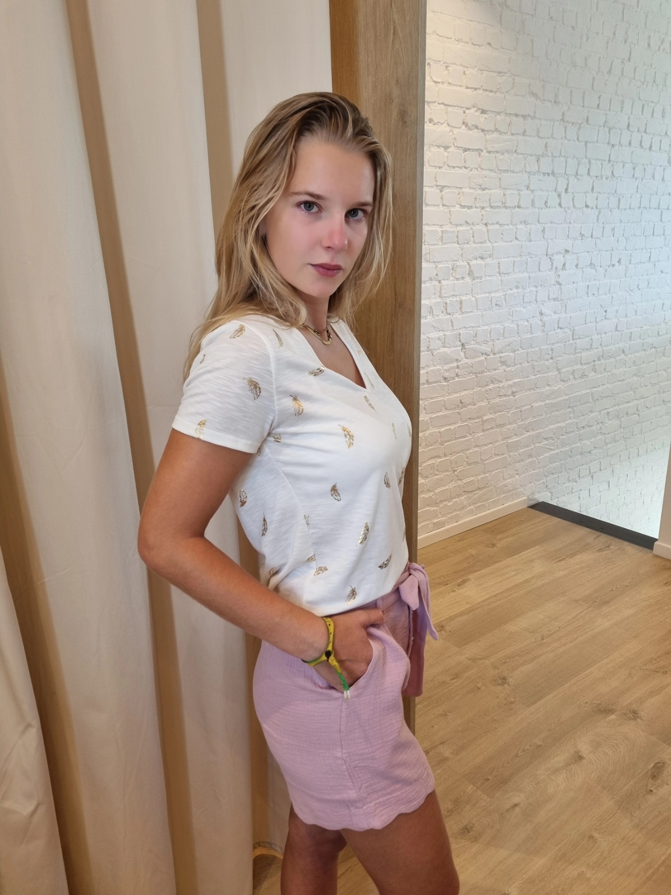 katoenen short met bindlintje roze