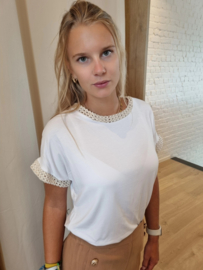 T-shirt met ronde hals en gouden afwerking wit
