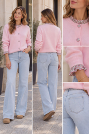 Folyrose LESLIE FIT bleached blue jeans STRASS - STRAIGT FIT - WIDE LEG