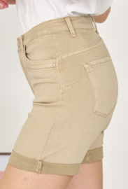 super stretch push up shortje met omslag boord beige