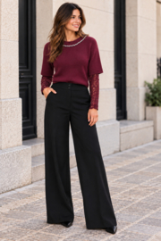 Elegante trui met korte mouwen en sierdetail bordeaux