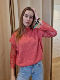 trui met kanten mouwen terra cotta