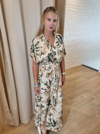relaxed fit jurk met striklint en beige motief