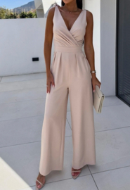 jumpsuit met strikjes aan de schouders beige