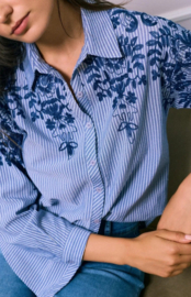 stevig hemd met broderie donkerblauw