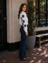 Folyrose LESLIE FIT navy marineblauw - hoge taille STRAIGHT FIT- WIDE LEG front pocket