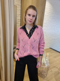 mohair cardigan met patroon  middenroze