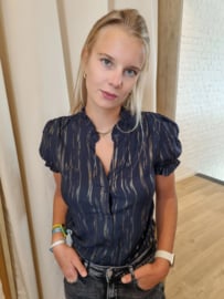 bloesje met lurex en gesmockte mouwtjes marineblauw