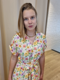 jurk met bindlintje en bloemenmotief geel KILKY