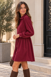 Stijlvolle ribfluwelen jurk bordeaux