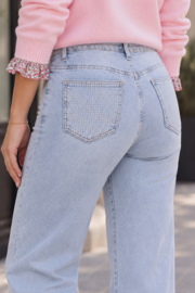 Folyrose LESLIE FIT bleached blue jeans STRASS - STRAIGT FIT - WIDE LEG