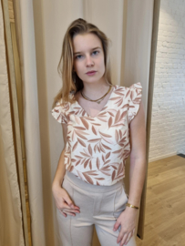 bloesje met lurex en zachte camel blaadjesprint