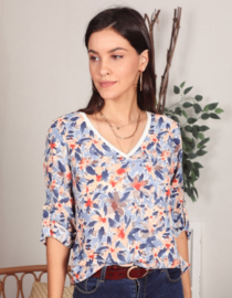 blouse met mooie blauw/zalm print