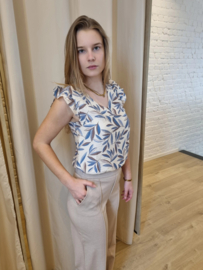 bloesje met lurex en zachte blauwe blaadjesprint