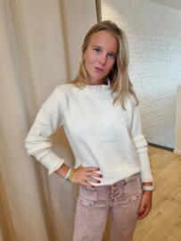trui met gedrukt boordje ecru