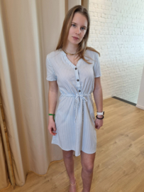 jurk met streepjes en treklintje  wit/blauw JDYLAUREL