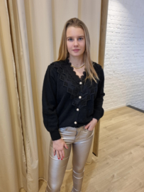 zwarte cardigan met volanthals