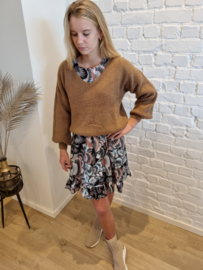 korte jurk met roest en blauwe print