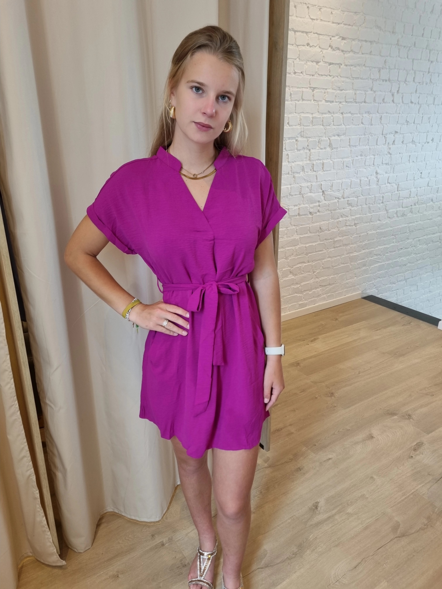 jurk met bindlintje violine