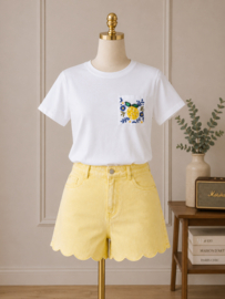 T-shirt citroenzakje met pareltjes wit