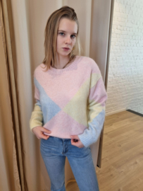 trui met pastel kleurvakken roze
