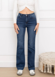 Folyrose LESLIE FIT donkerblauw - dark blue jeans - hoge taille STRAIGHT FIT- WIDE LEG