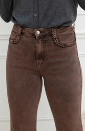 FR hoge taille wide fit met sierdetail chocolat