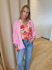 ruime cardigan in gebreid motief lichtroze