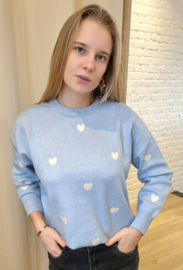 trui met hartjes lichtblauw