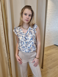 bloesje met lurex en zachte blauwe blaadjesprint