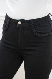 FR hoge taille wide fit met sierdetail zwart