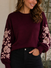 trui met broderie bordeaux/roze JS Millenium