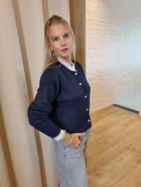 trui met knopen en kant marineblauw
