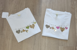 T-shirt hartjes roze/groen (maat L/XL)