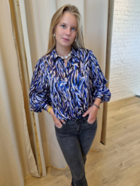 blouse met blauw-roze print