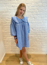 jurk ruitjes kraagje blauw