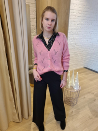 mohair cardigan met patroon  middenroze