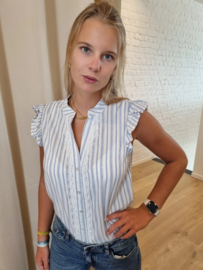 bloesje met fijne lurex en glinsters blauw/wit