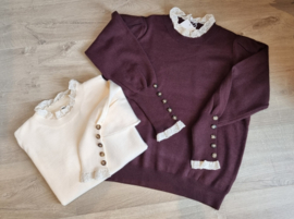 trui met kanten hals en knoopjes aan de mouwen ecru