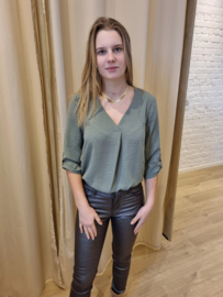 blouse met V-hals en 3/4 mouw JDY kaki